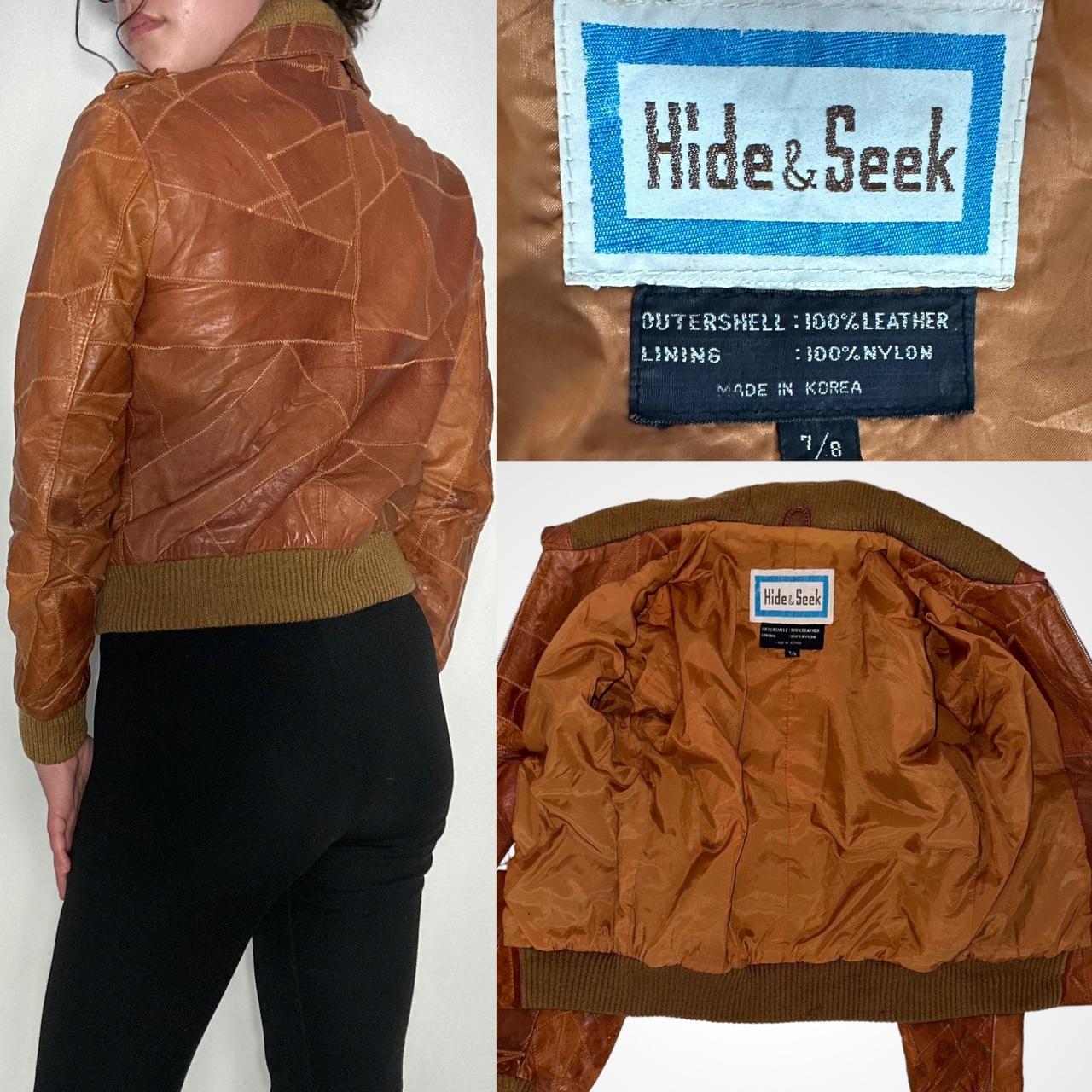 Vintage 90s tan leather stitch detailing leather bomber jacket