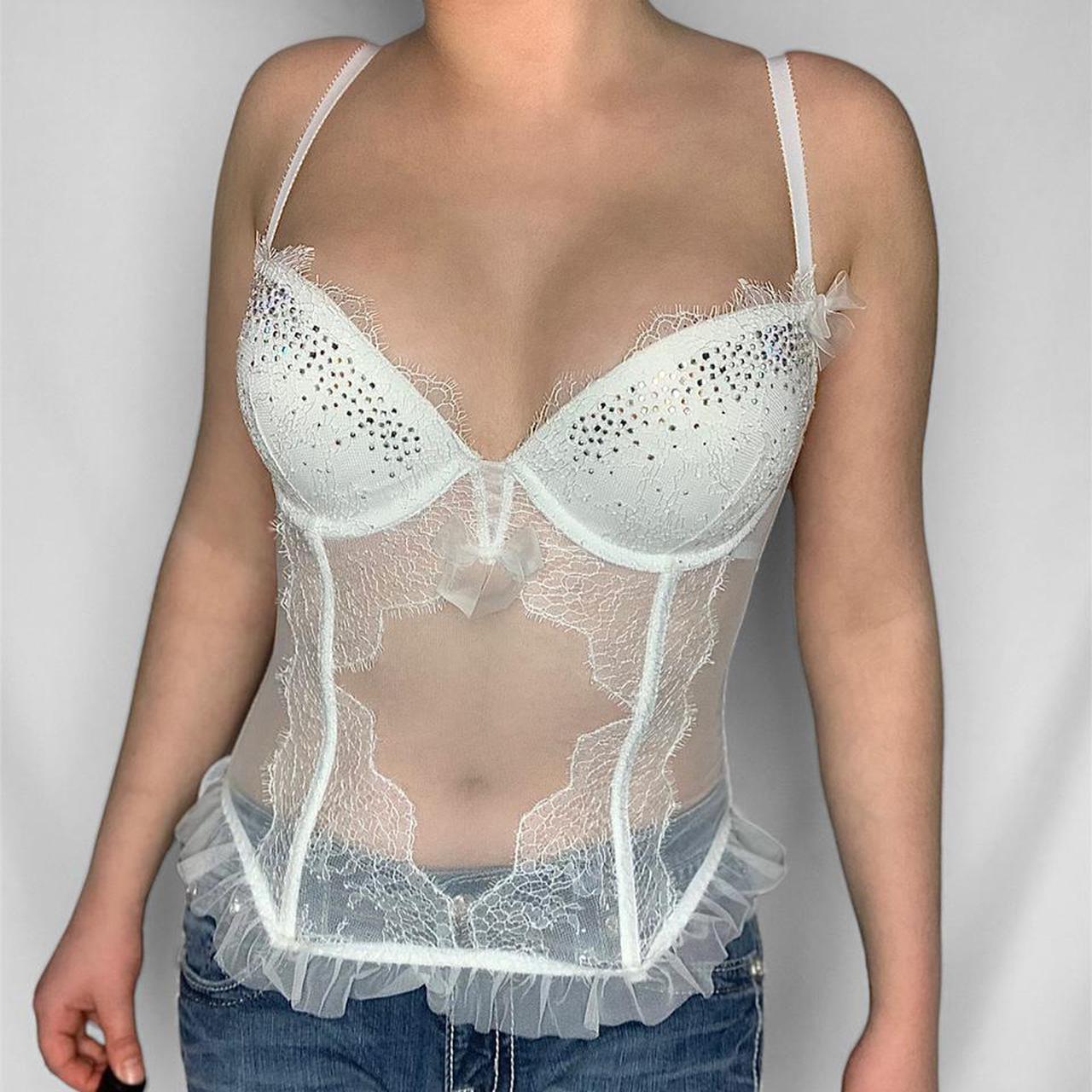 VICTORIA’S SECRET vintage y2k white mesh lace corset lingerie top