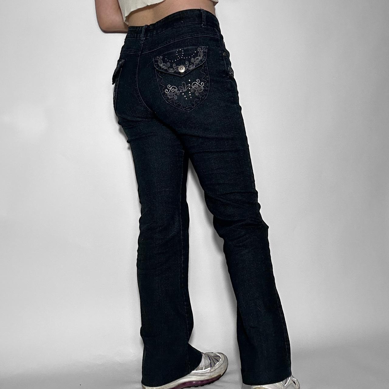 Vintage y2k embroidered high waist dark wash bootcut jeans