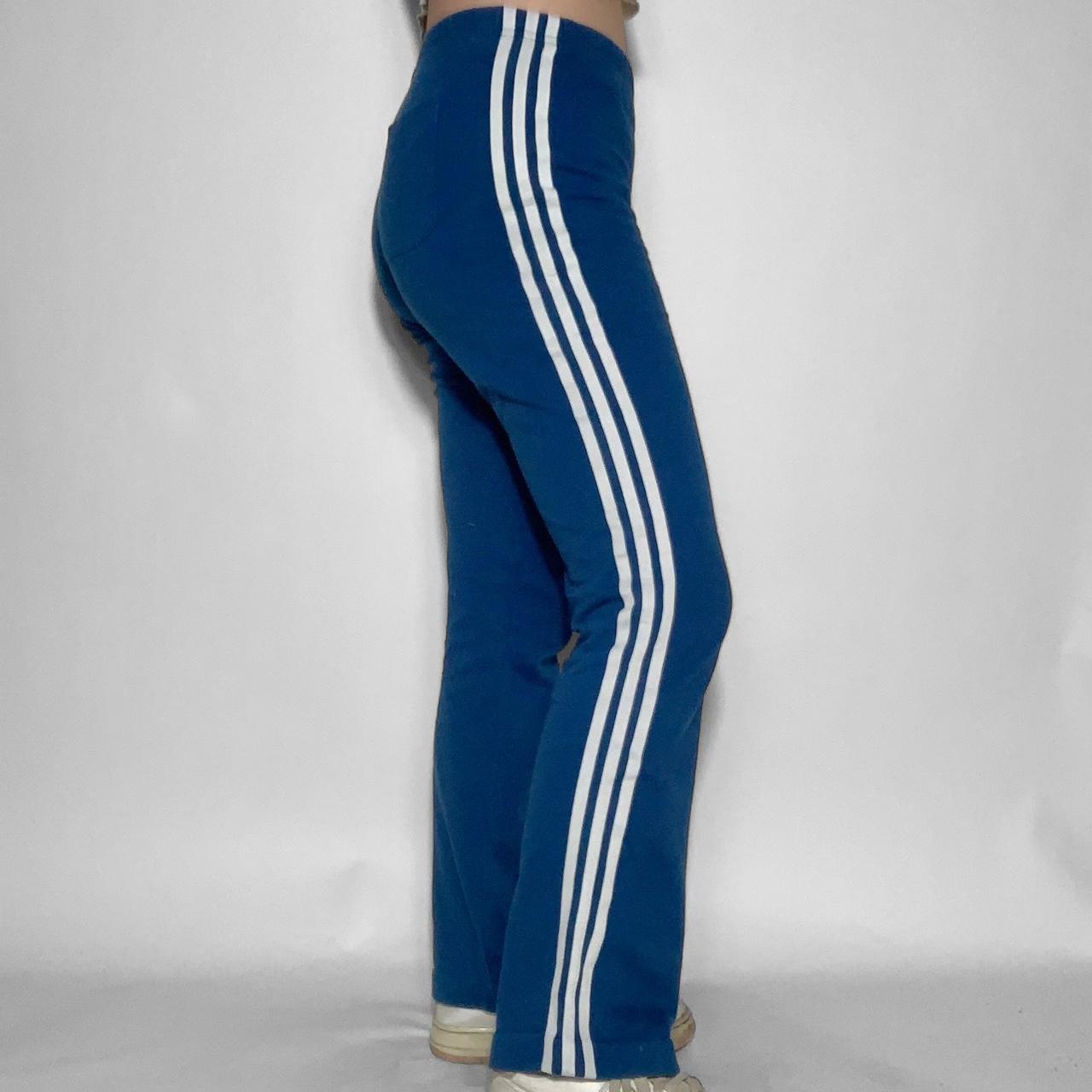 Vintage y2k Adidas low waisted petite blue and white flared track pants