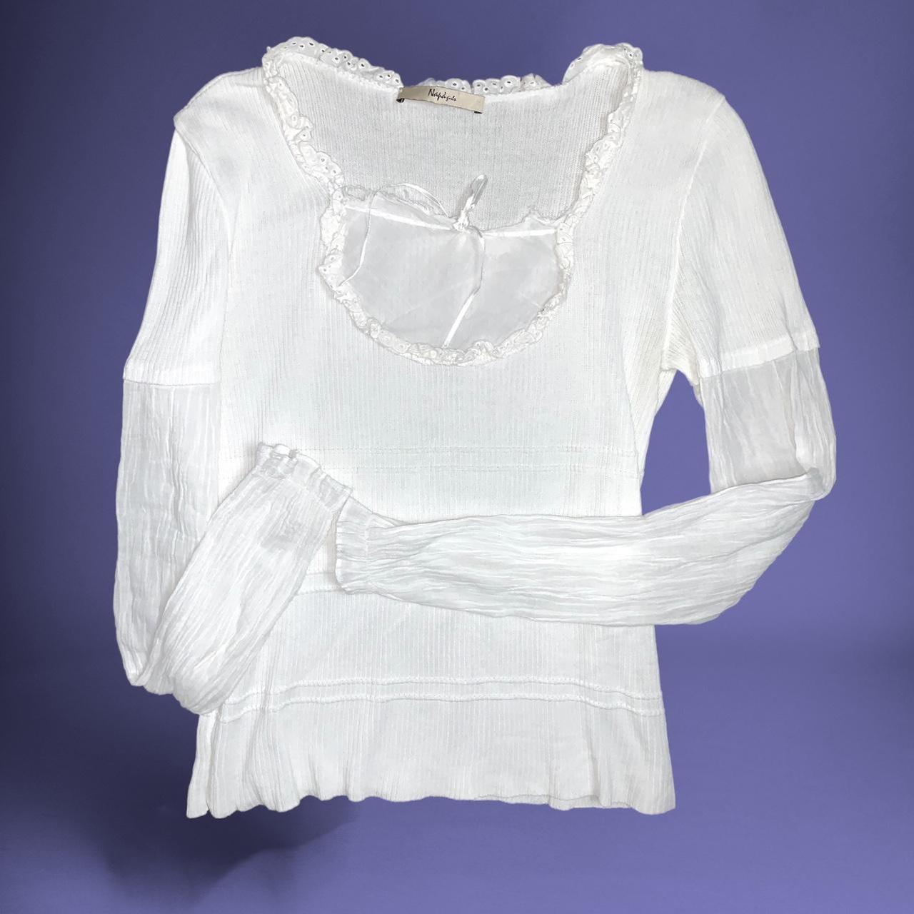 Vintage 90s white fairycore frilly layered long-sleeved milkmaid style top