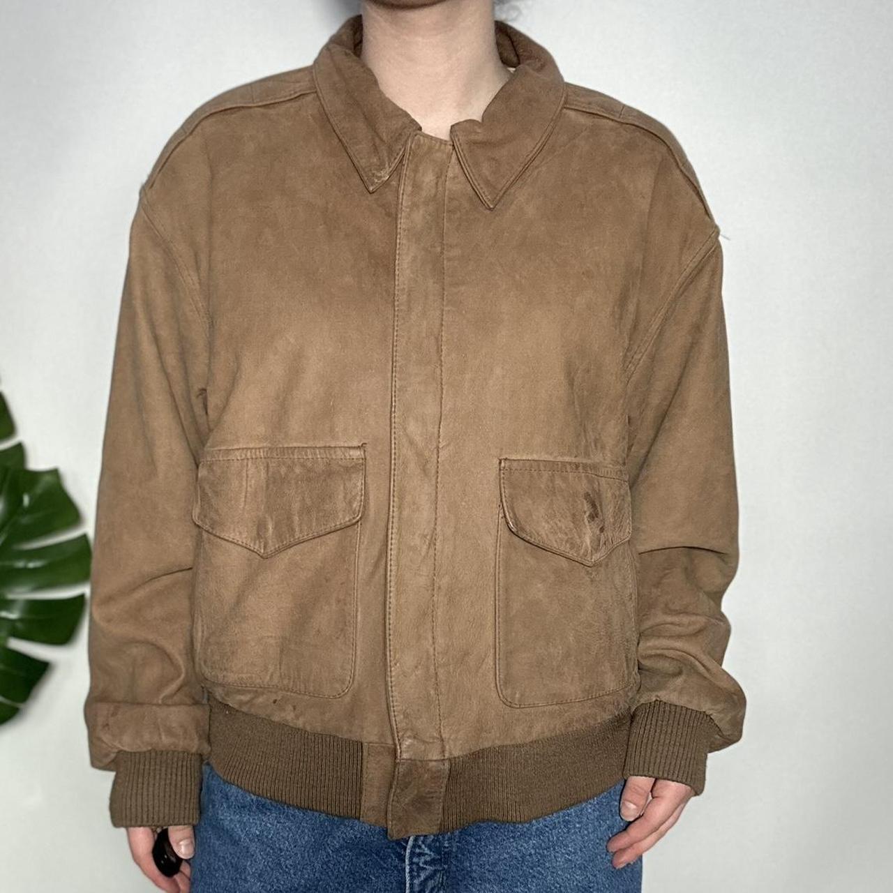 Vintage 90s genuine beige soft leather bomber jacket | Shapiro