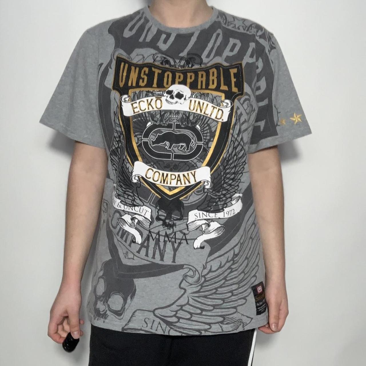 Ecko Unlimited grey graphic gothic print t-shirt