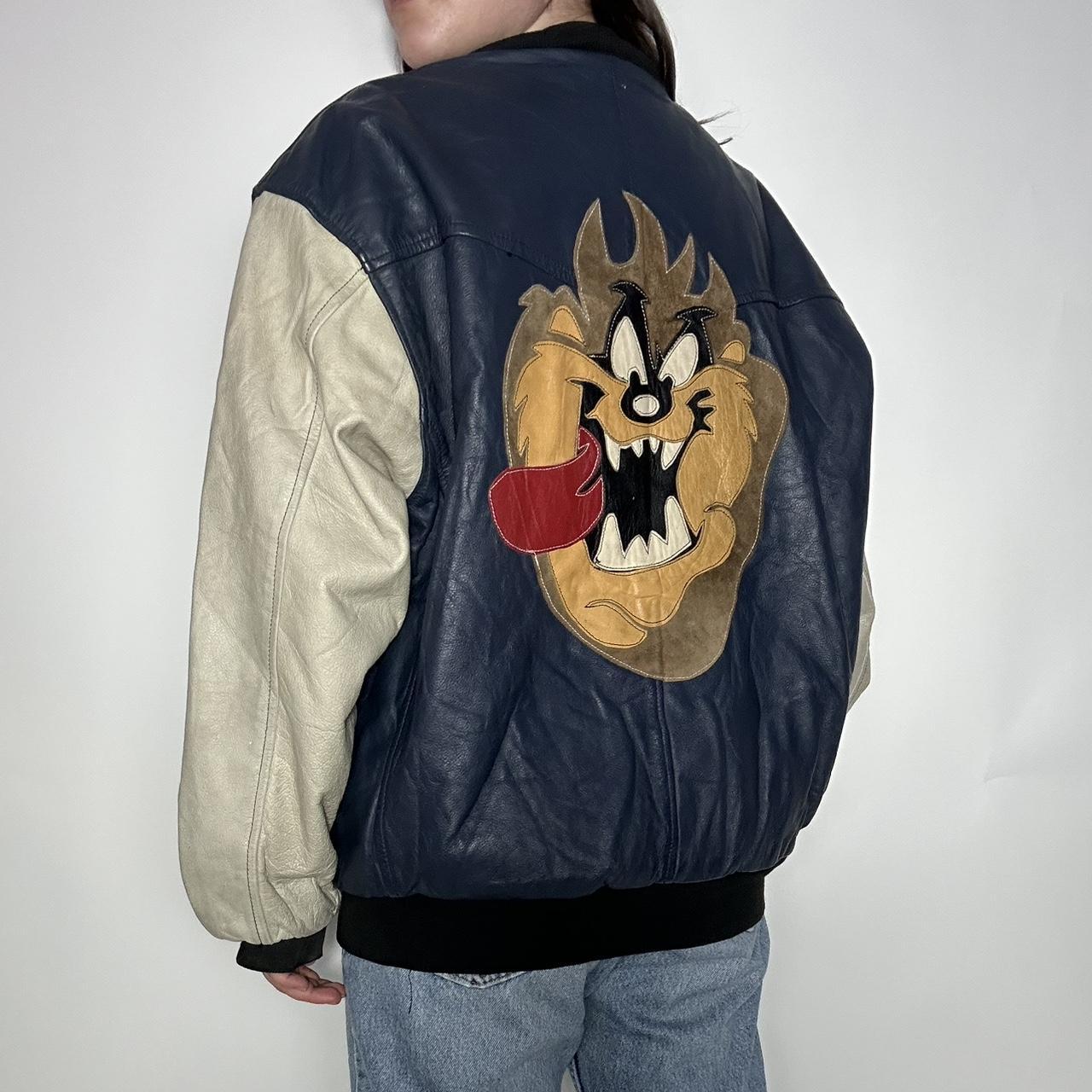 Vintage 90s Looney Tunes varsity style leather bomber jacket