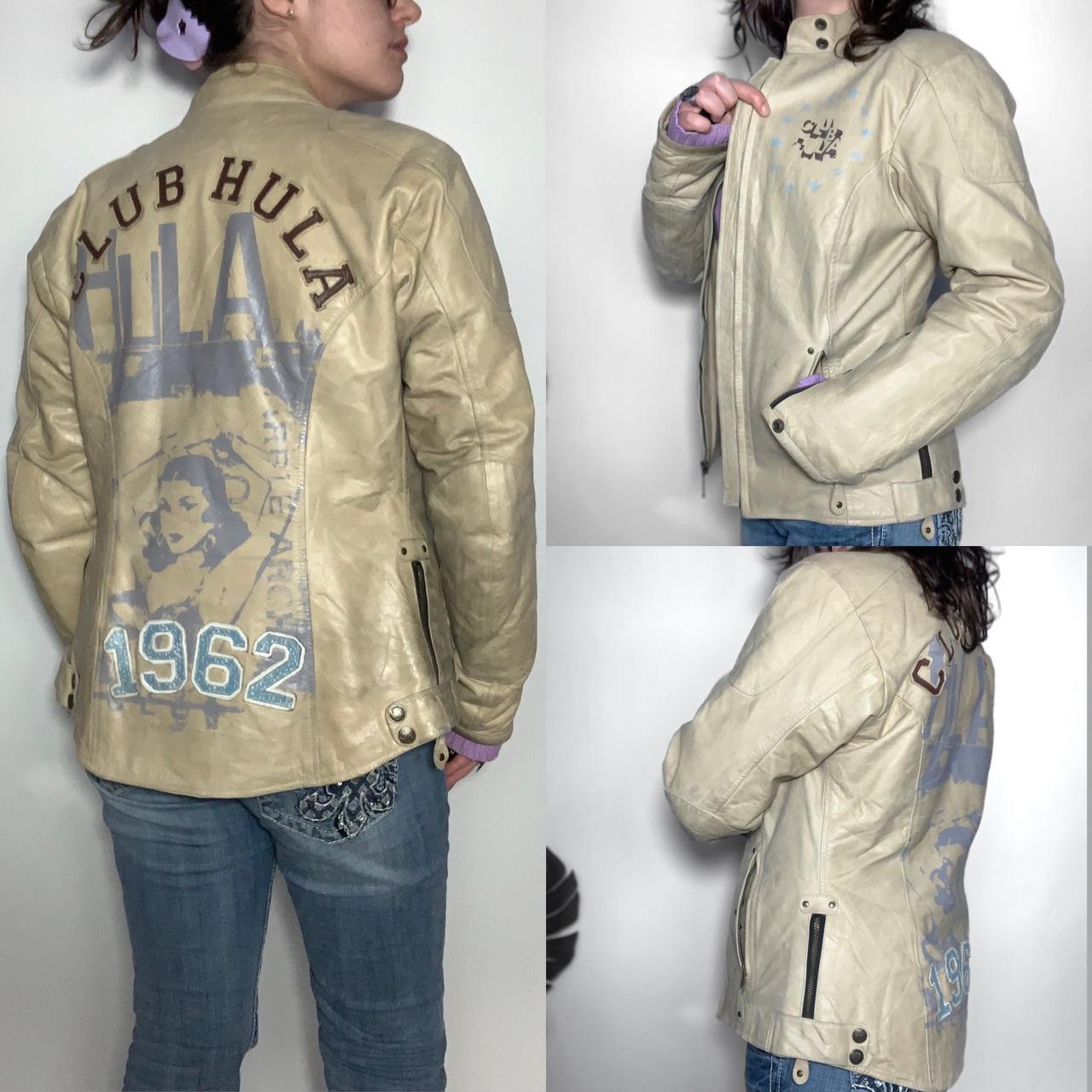 Vintage y2k Club Hula limited edition printed leather moto jacket