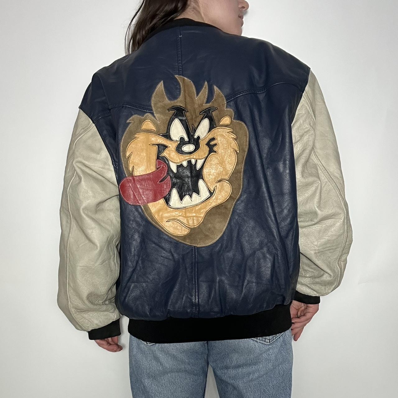 Vintage 90s Looney Tunes varsity style leather bomber jacket