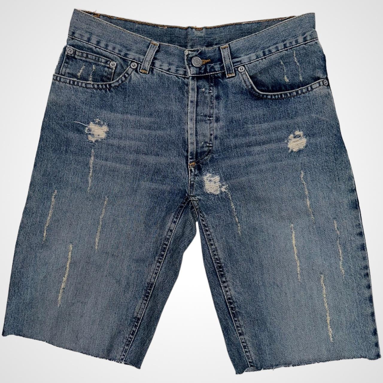 Vintage John Richmond 90s denim Bermuda cut-off shorts with 'rich' print
