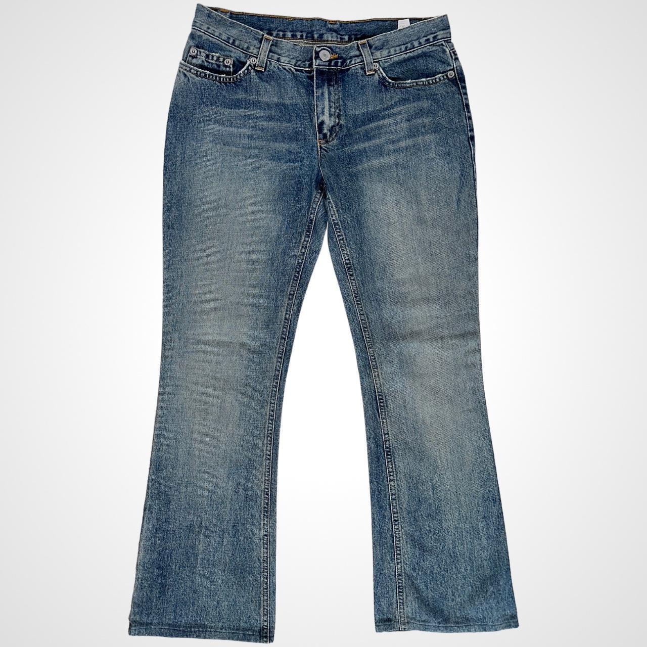 Rare designer Y2K John Richmond low-waist bootcut jeans with 'rich' print
