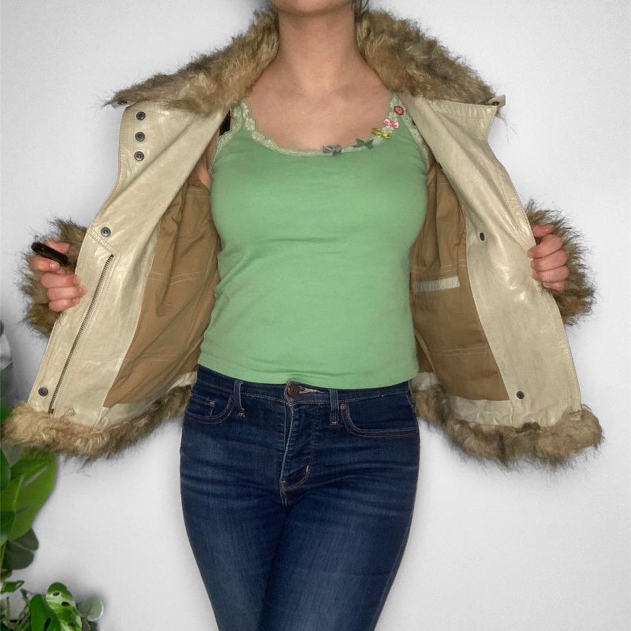 Deadstock vintage y2k cream leather and fur Afghan style jacket