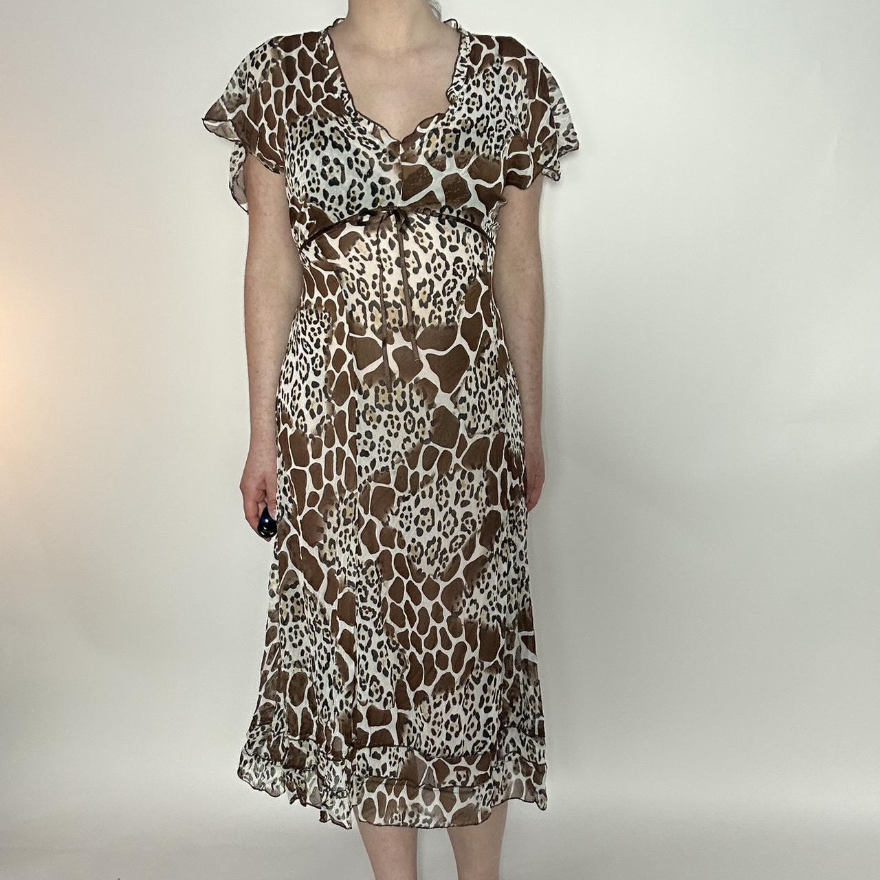 Vintage 90s leopard print sheer deadstock midi dress