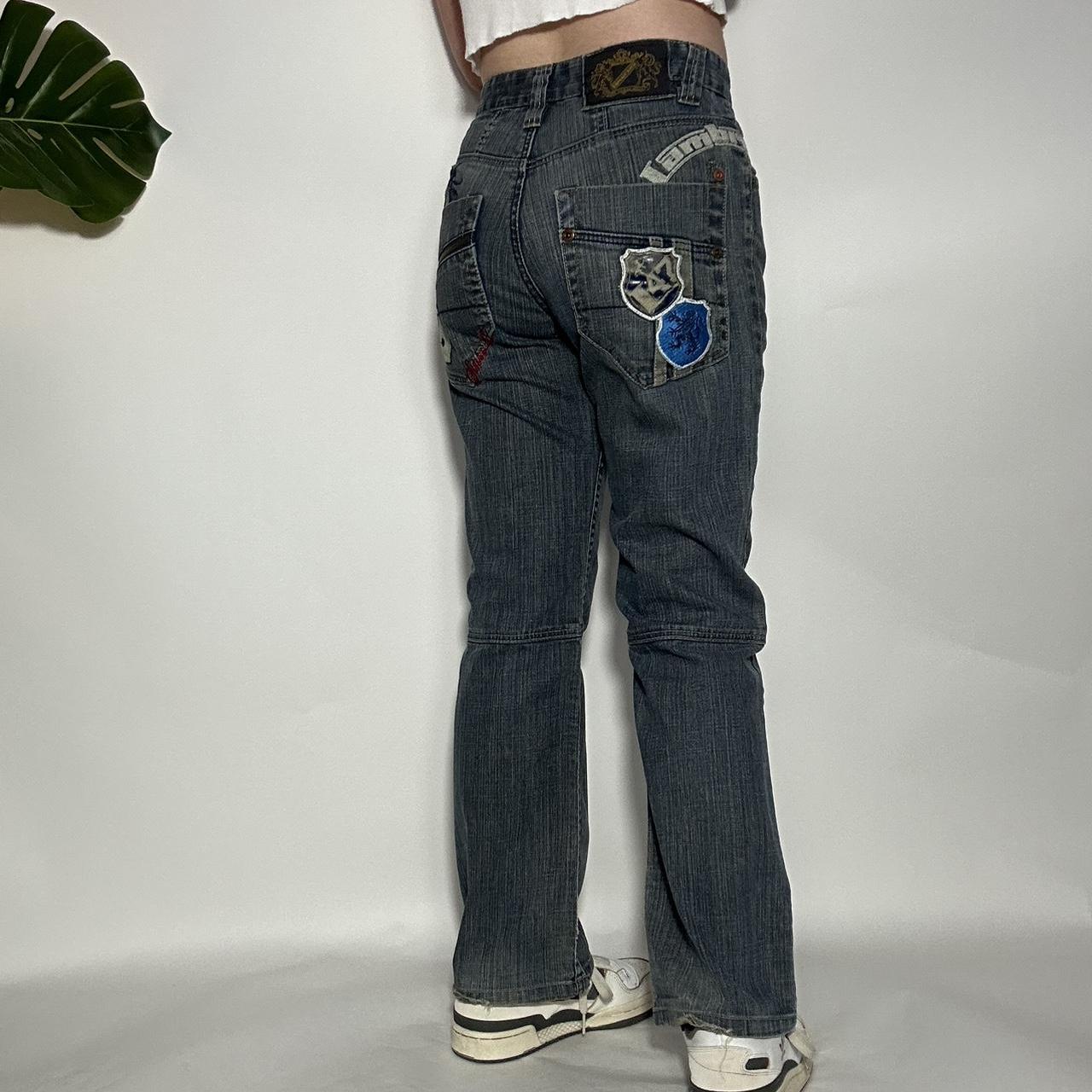 Vintage 90s Lambretta Denim wide leg jeans with racing badges