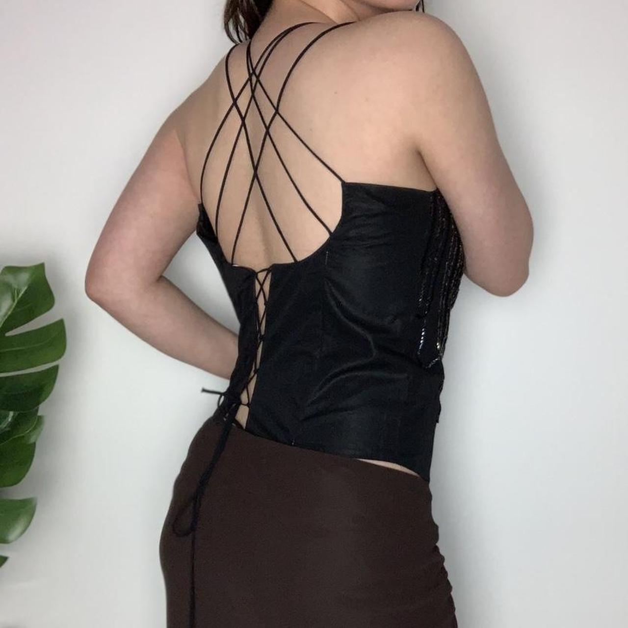 Vintage y2k Italian black sparkle backless corset-style cami top