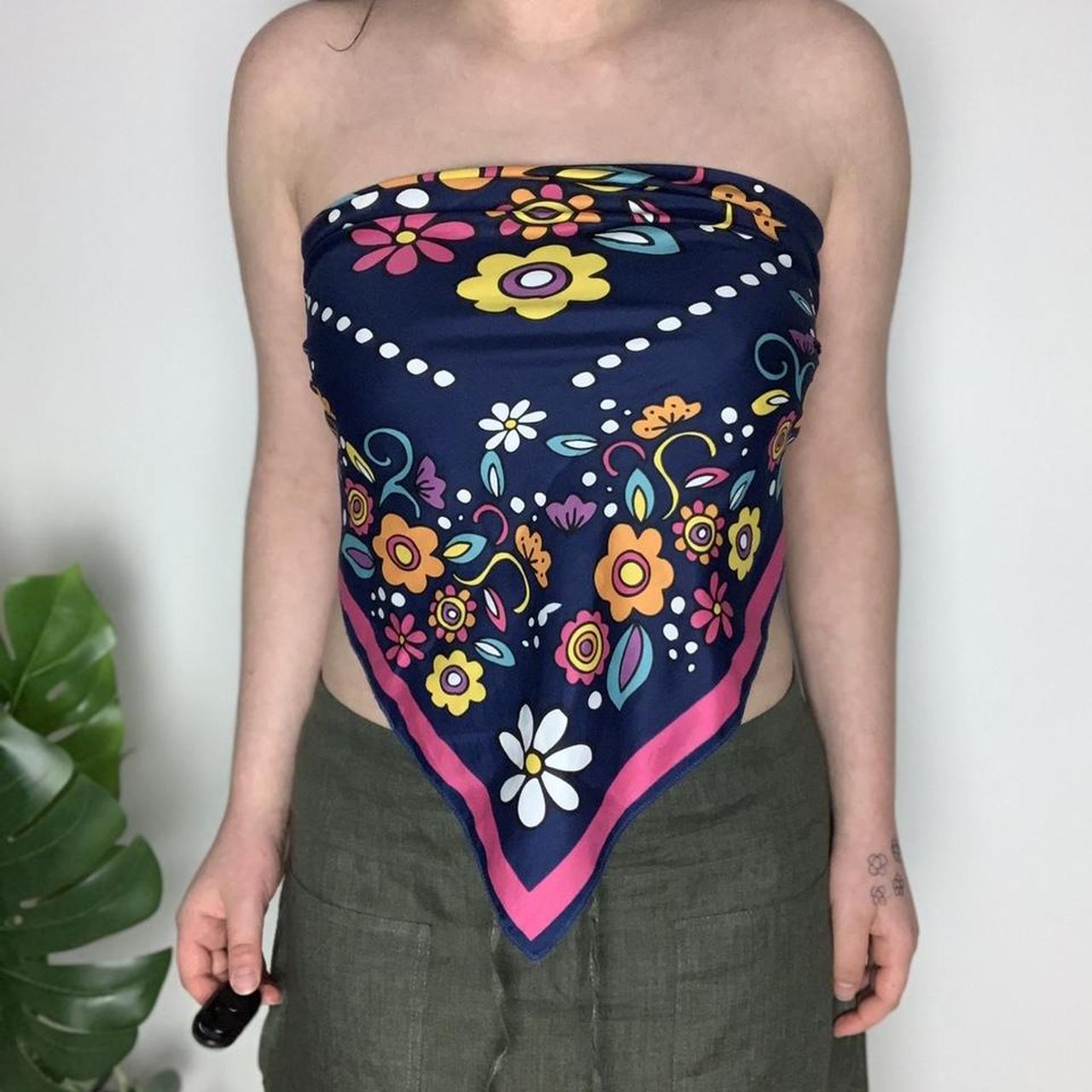 Silk multicoloured floral vintage y2k scarf top