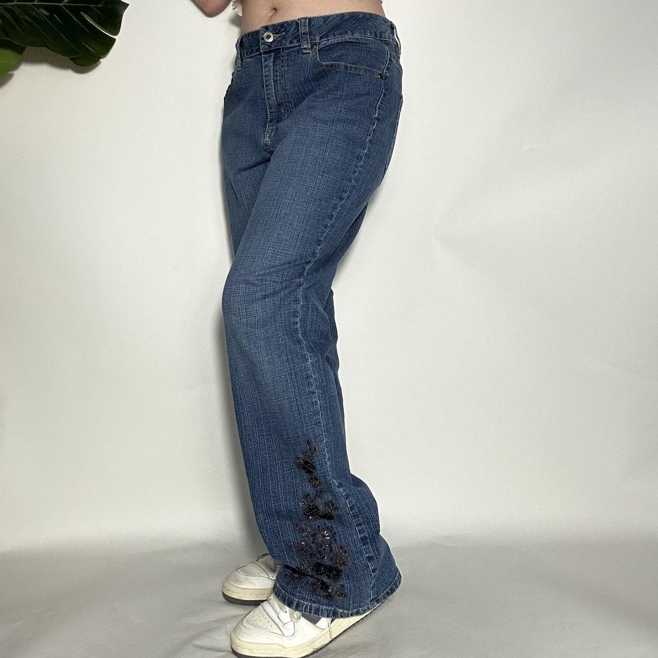 Vintage y2k high waisted flared jeans with brown floral embroidery