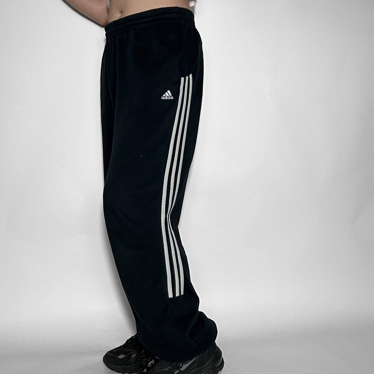Adidas Loose Fit Straight Leg Track Pants Trackies Tracksuit Bottom  Windpants Size L Unisex Black White Colourway Rare Vintage 00s 