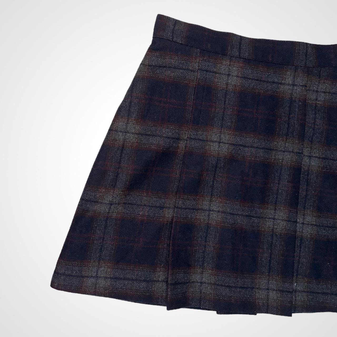 Vintage 90s woollen navy tartan pleated mini skirt