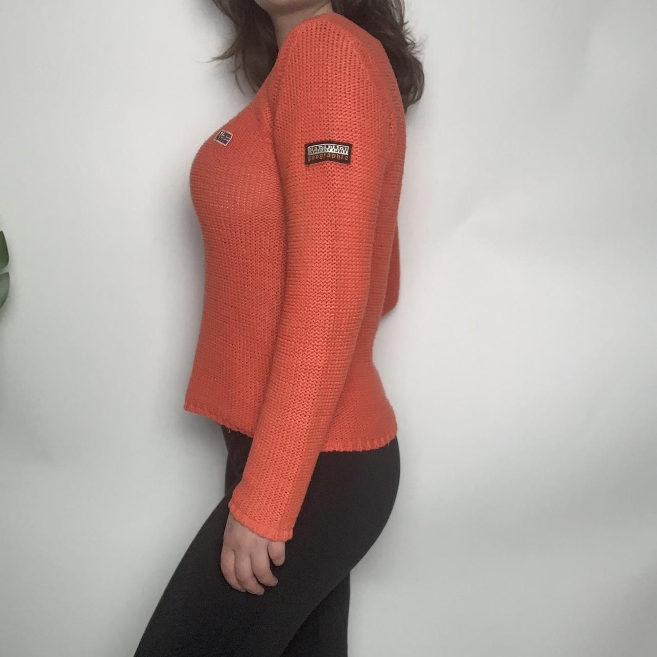 Vintage Y2k Napapijri orange chunky loose knit v-neck jumper