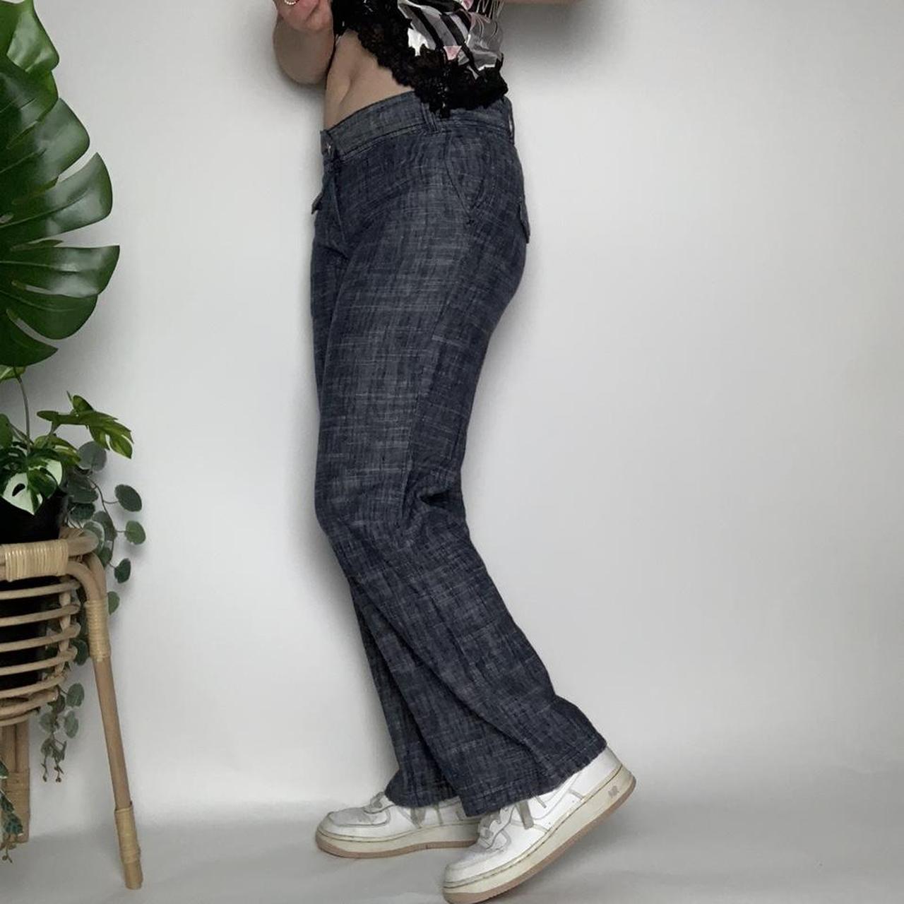 90s vintage low waist cargo linen blue denim style trousers