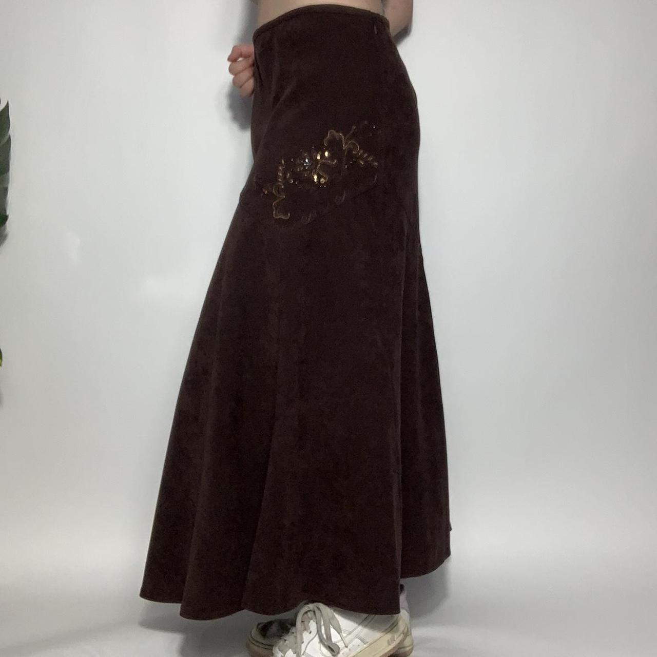 Vintage y2k flowy brown floral embroidered fairycore maxi skirt